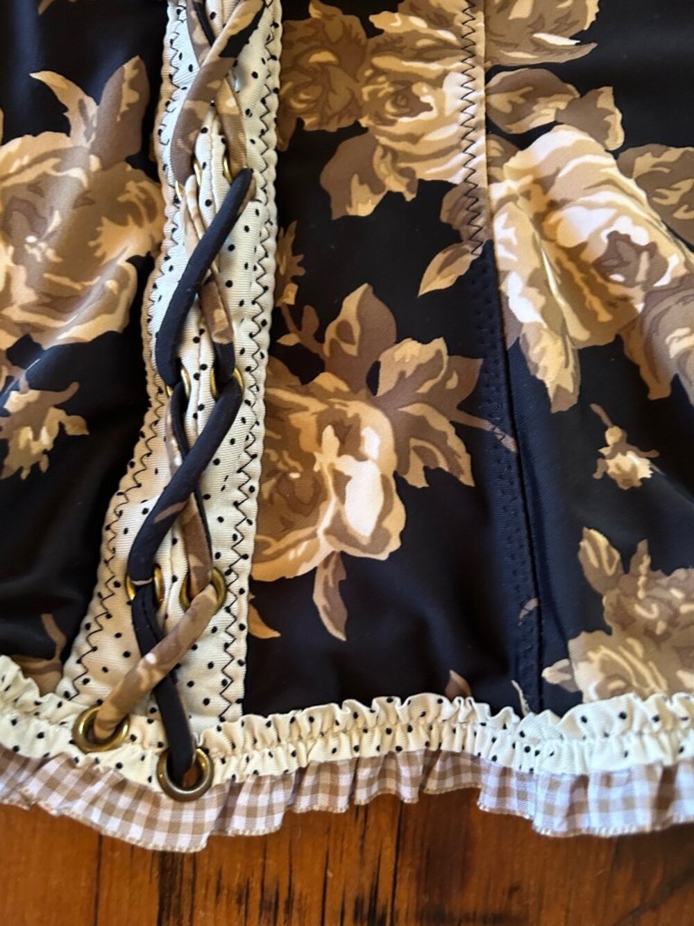Vintage Betsey Johnson Golden Roses Corset with Bottoms Bikini Set - Picture 9 of 15
